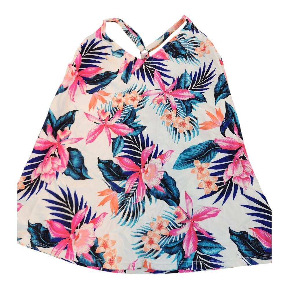 Island Escape Tankini top womens swimsuit top sz 10 floral print underwire